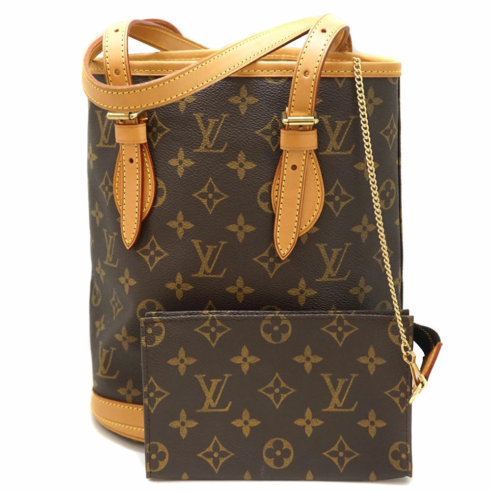 LOUIS VUITTON Bucket Monogram Canvas Brown Vertical Shoulder Bag